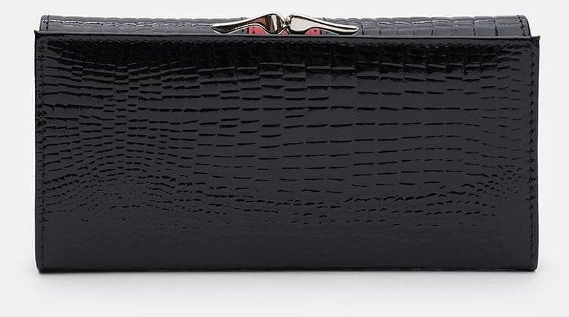 Лакированный женский кожаный кошелек с монетницей на "застежке" Ricco Grande 108987 черного цвета modnotak фото №3
