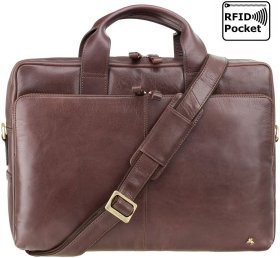 Класична чоловіча сумка з натуральної коричневої шкіри під ноутбук 13 дюймів Visconti Hugo 69087