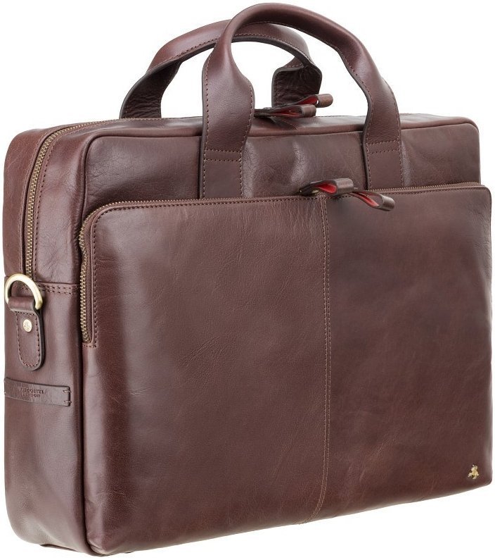 Класична чоловіча сумка з натуральної коричневої шкіри під ноутбук 13 дюймів Visconti Hugo 69087