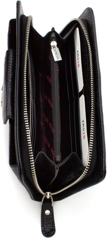 Крупный кошелек-клатч из прочной натуральной кожи черного цвета KARYA (19606)