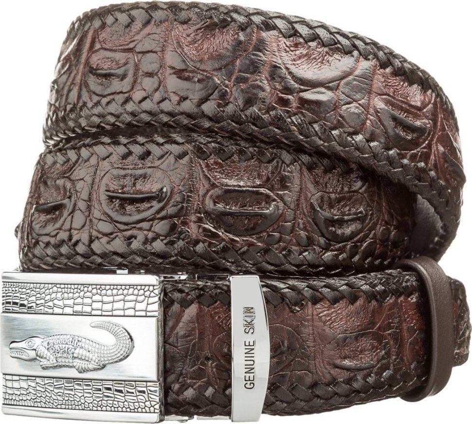 Автоматический ремень из фактурной кожи крокодила коричневого цвета CROCODILE LEATHER (024-18598) modnotak фото №1