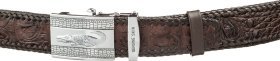 Автоматический ремень из фактурной кожи крокодила коричневого цвета CROCODILE LEATHER (024-18598)