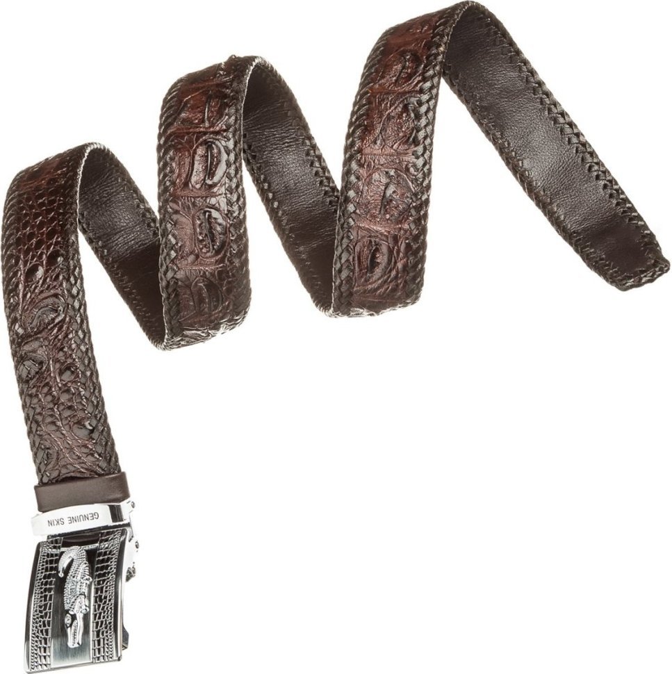 Автоматический ремень из фактурной кожи крокодила коричневого цвета CROCODILE LEATHER (024-18598) modnotak фото №3