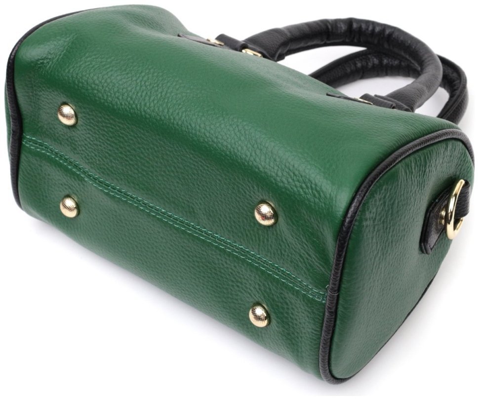 Зелена жіноча сумка з натуральної шкіри з двома короткими ручками Vintage 2422351