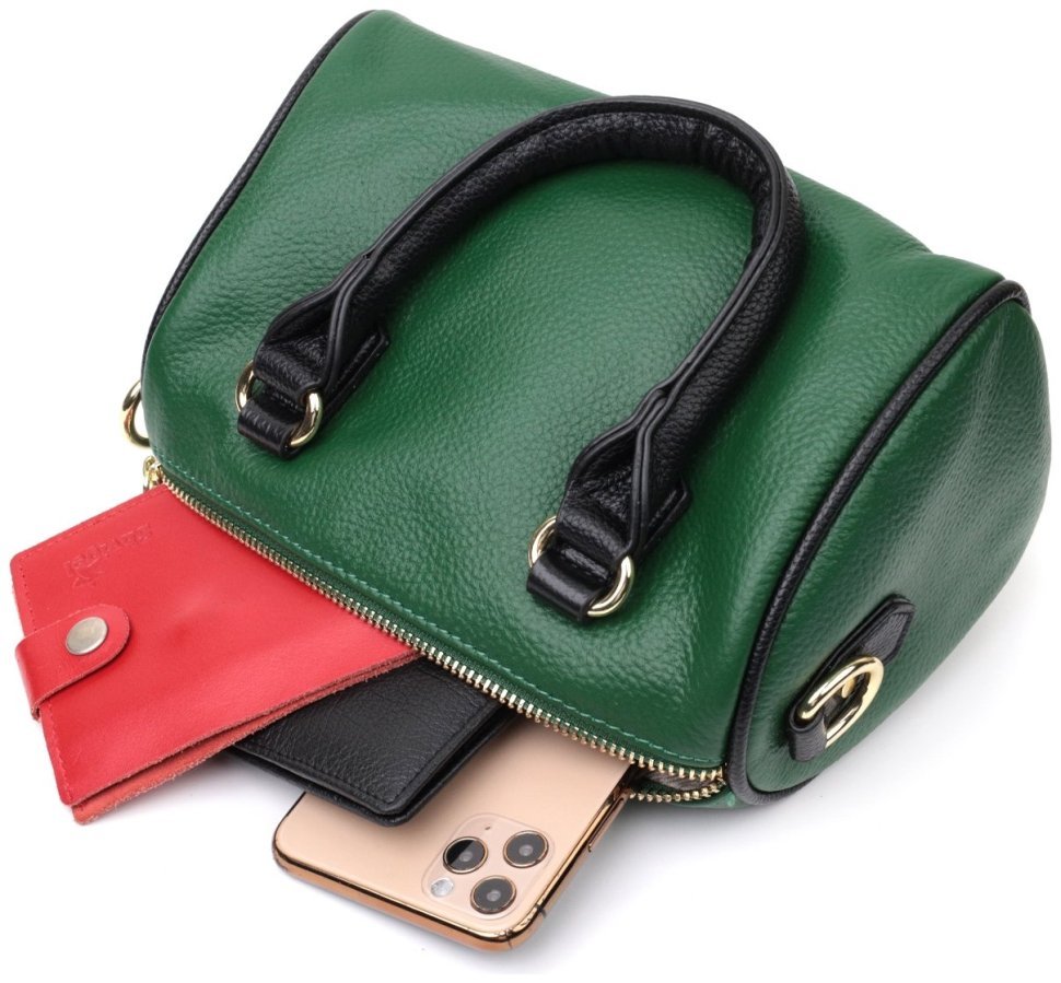 Зеленая женская сумка из натуральной кожи с двумя короткими ручками Vintage 2422351