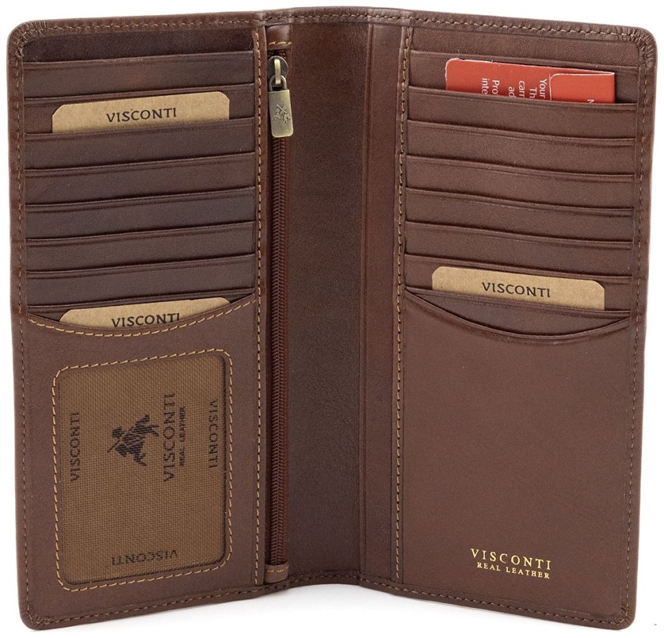 Коричневый купюрник из натуральной кожи под много карт Visconti Carrara 70688 modnotak фото №2