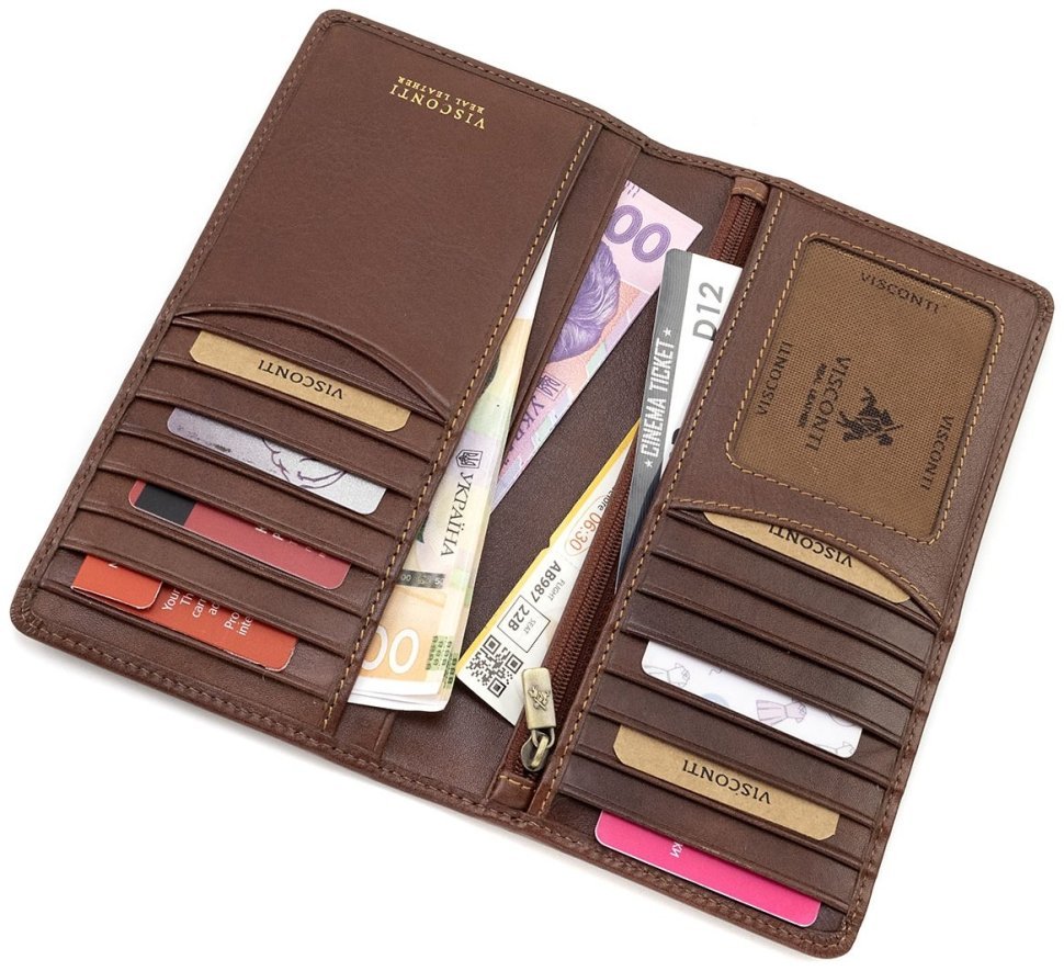 Коричневый купюрник из натуральной кожи под много карт Visconti Carrara 70688 modnotak фото №5