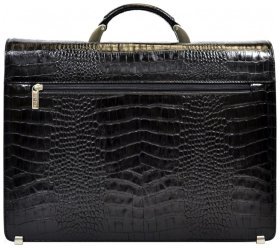 Чорний чоловічий портфель із натуральної шкіри під крокодила з клапаном Desisan 81088