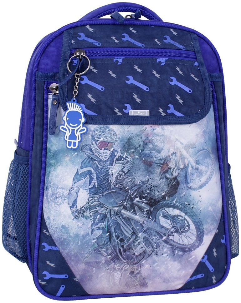 Рюкзак для мальчика школьный синего цвета принт мотоцикла, ортопедический Bagland 111188 modnotak фото №1