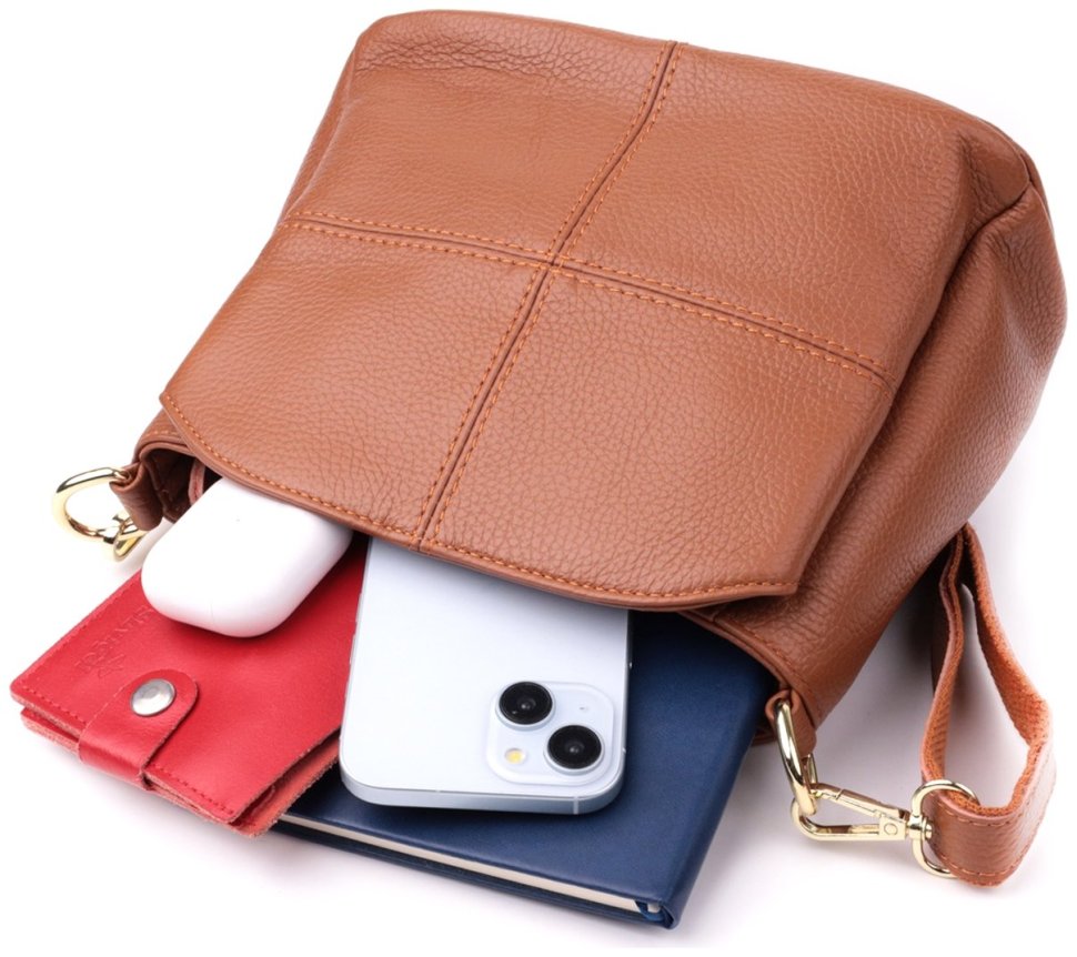 Стильная женская кросс боди сумка из натуральной кожи в светло-коричневом цвете Vintage Style 91288 фото №8 Стильная женская кросс боди сумка из натуральной кожи в светло-коричневом цвете Vintage Style 91288 modnotak фото №8