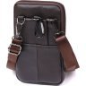 Темно-коричневая мужская кожаная сумка на пояс на одну молнию Vintage (20483) - 2