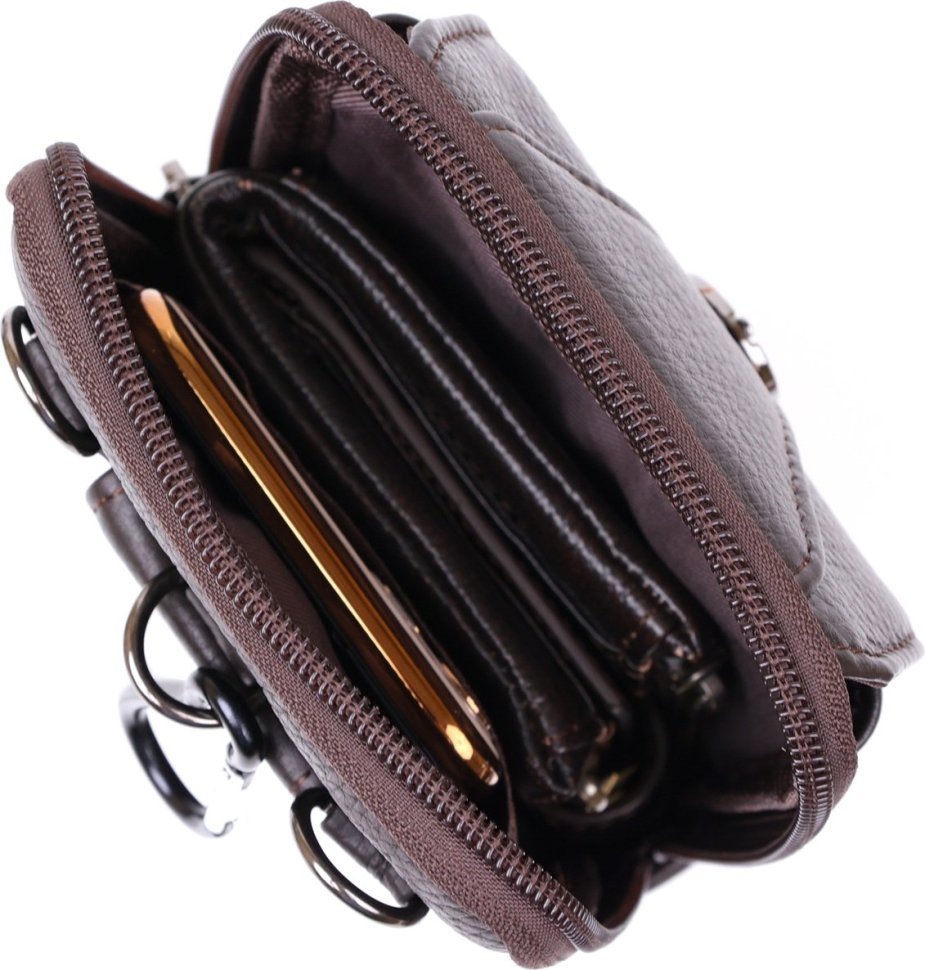 Темно-коричневая мужская кожаная сумка на пояс на одну молнию Vintage (20483)