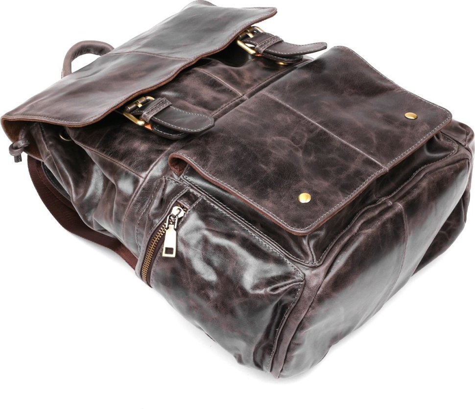 Стильний чоловічий рюкзак коричневого кольору з клапаном VINTAGE STYLE (14668)
