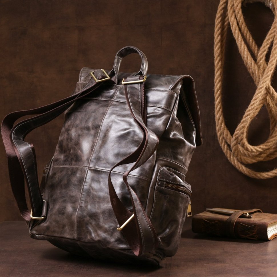 Стильний чоловічий рюкзак коричневого кольору з клапаном VINTAGE STYLE (14668)
