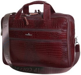 Кожаная сумка для ноутбука 15.6″ в коричневом цвете с фактурой кроко Vip Collection 102388