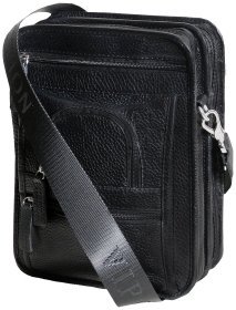 Містка чоловіча сумка на 3 відділення з фактурної шкіри та плечовим ременем Vip Collection 102488 чорного кольору