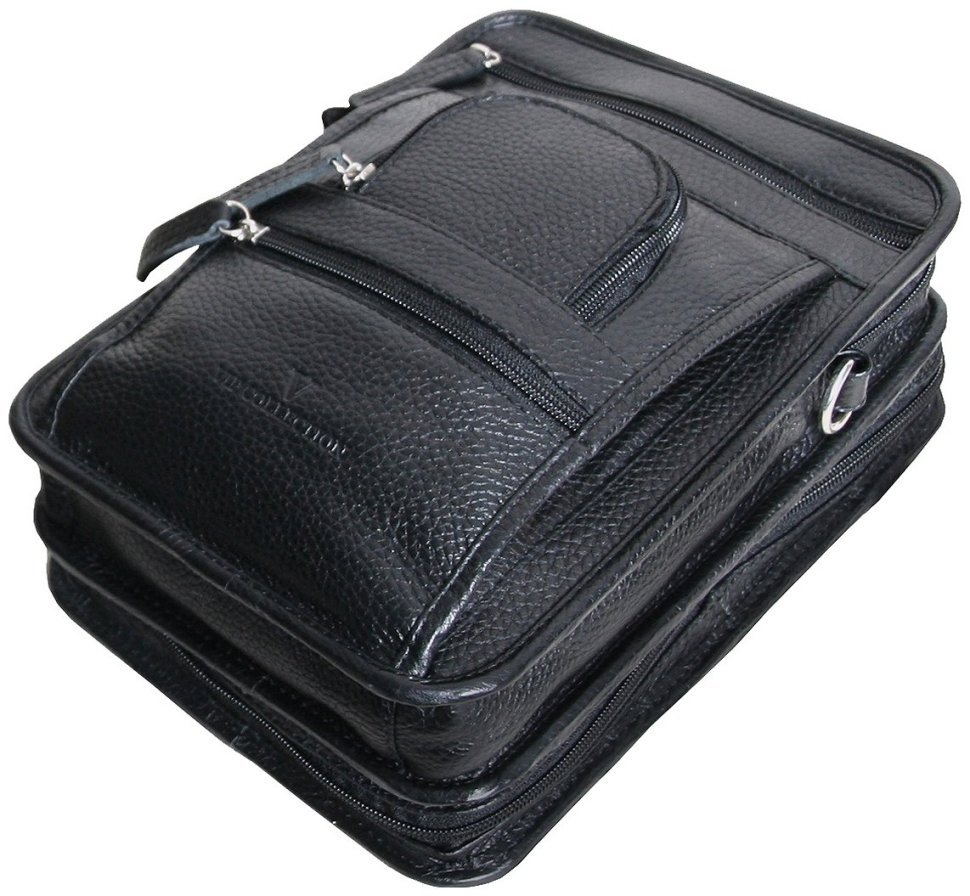 Містка чоловіча сумка на 3 відділення з фактурної шкіри та плечовим ременем Vip Collection 102488 чорного кольору фото №3 Містка чоловіча сумка на 3 відділення з фактурної шкіри та плечовим ременем Vip Collection 102488 чорного кольору modnotak фото №3