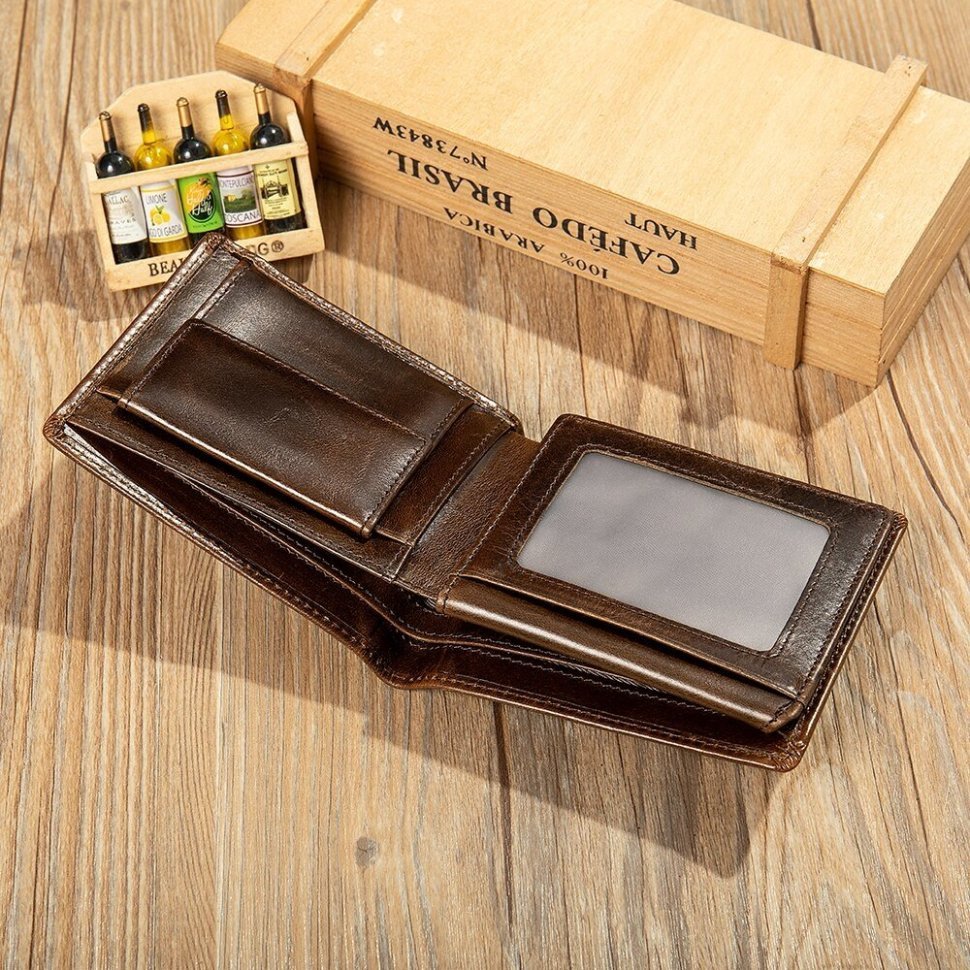 Компактне чоловіче портмоне з натуральної шкіри без застібки Vintage (20240)