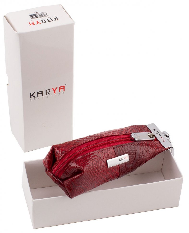 Червона жіноча ключниця з тисненням на шкірі KARYA (446-019)