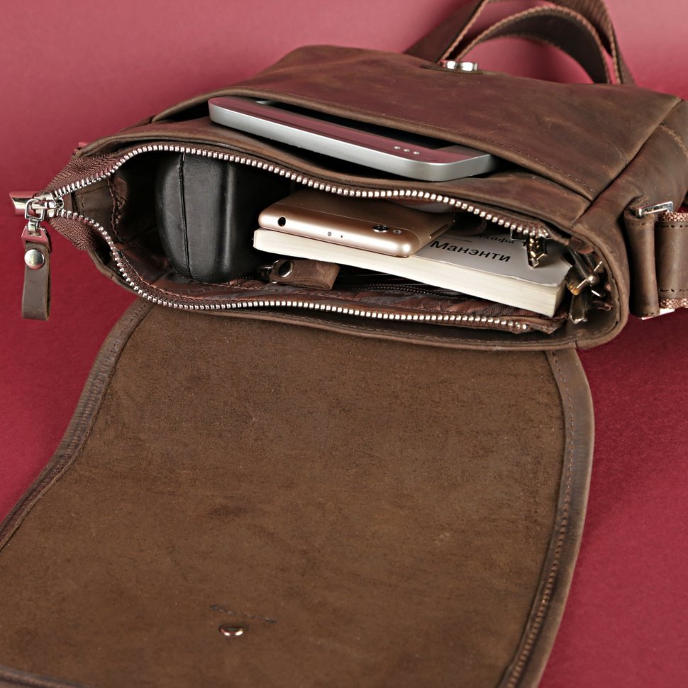Мужская коричневая наплечная сумка из матовой кожи SHVIGEL (00890)
