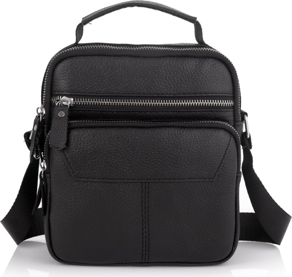 Мужская сумка-барсетка через плечо из натуральной черной кожи Tiding Bag (21853)