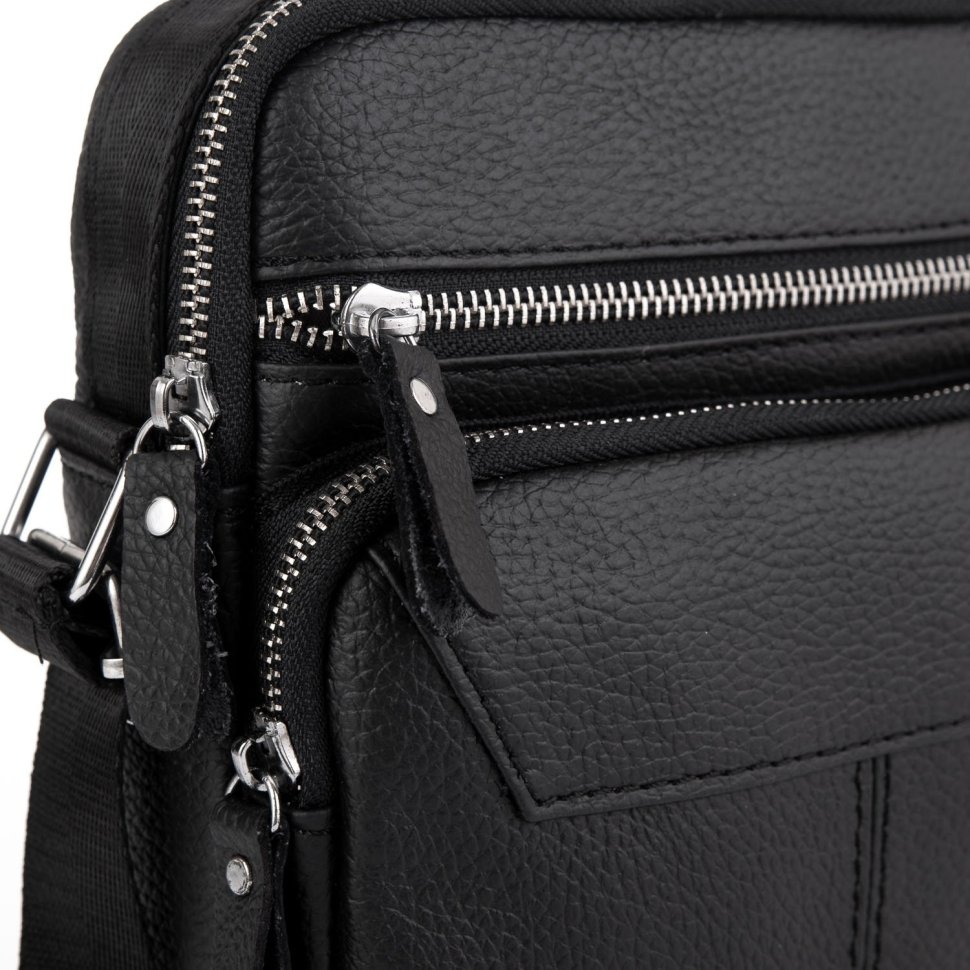 Чоловіча сумка-барсетка через плече із натуральної чорної шкіри Tiding Bag (21853)