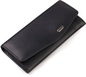 Чорний класичний жіночий гаманець із гладкої шкіри з клапаном на кнопці CANPELLINI (2421724)