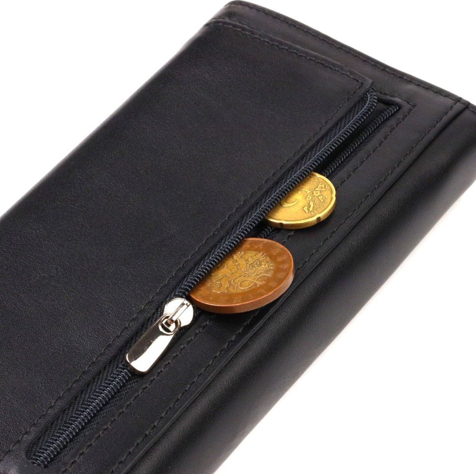 Черный классический женский кошелек из гладкой кожи с клапаном на кнопке CANPELLINI (2421724)