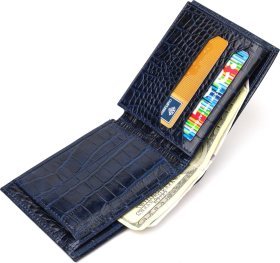 Синє чоловіче портмоне з натуральної шкіри з тисненням під крокодила CANPELLINI (2421924)