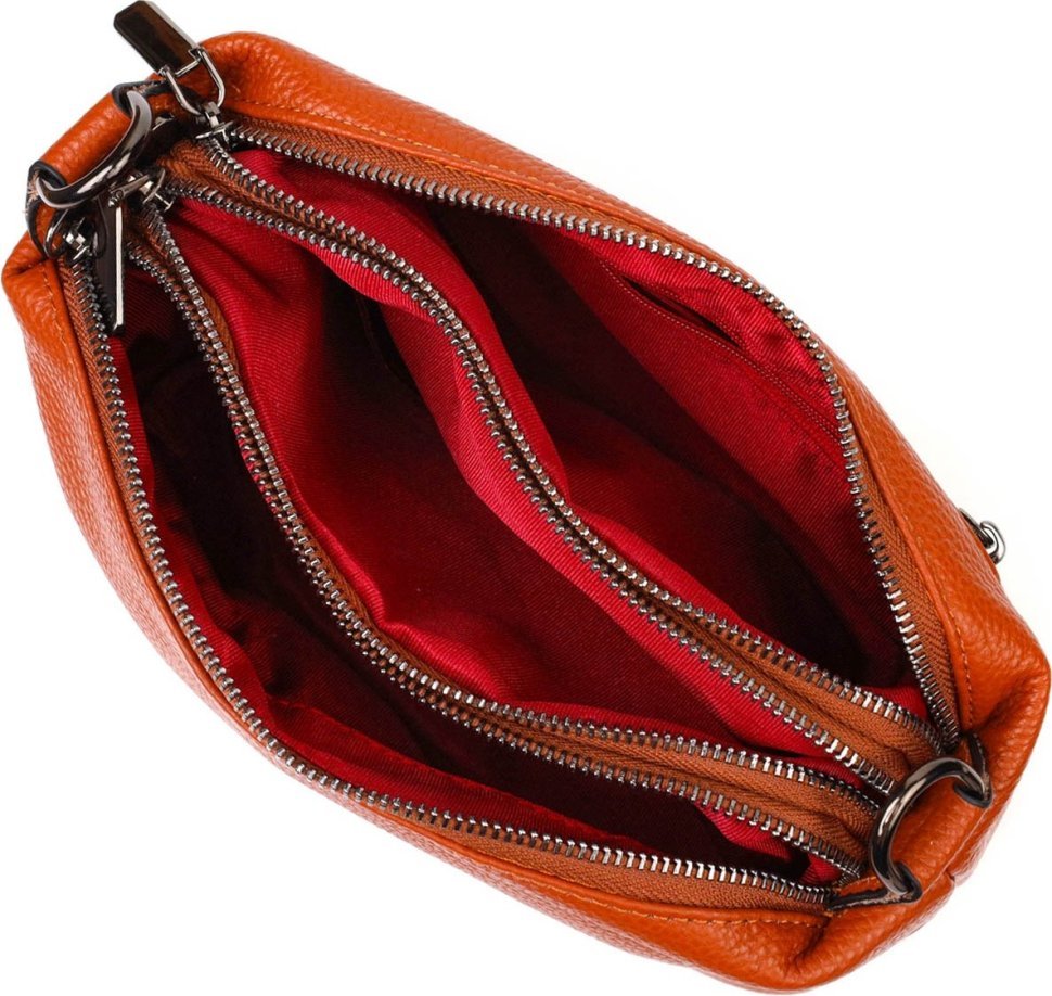 Рыжая наплечная женская сумка на три отделения из натуральной кожи Vintage (2422138) 