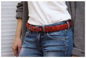 Коралловый бохо-ремень из натуральной кожи с золотистой пряжкой BlankNote (12848)