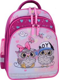 Малиновий шкільний рюкзак для дівчаток з совами Bagland (53688)
