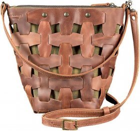 Плетені сумка з вінтажній шкіри світло-коричневого кольору BlankNote Пазл M (12762)