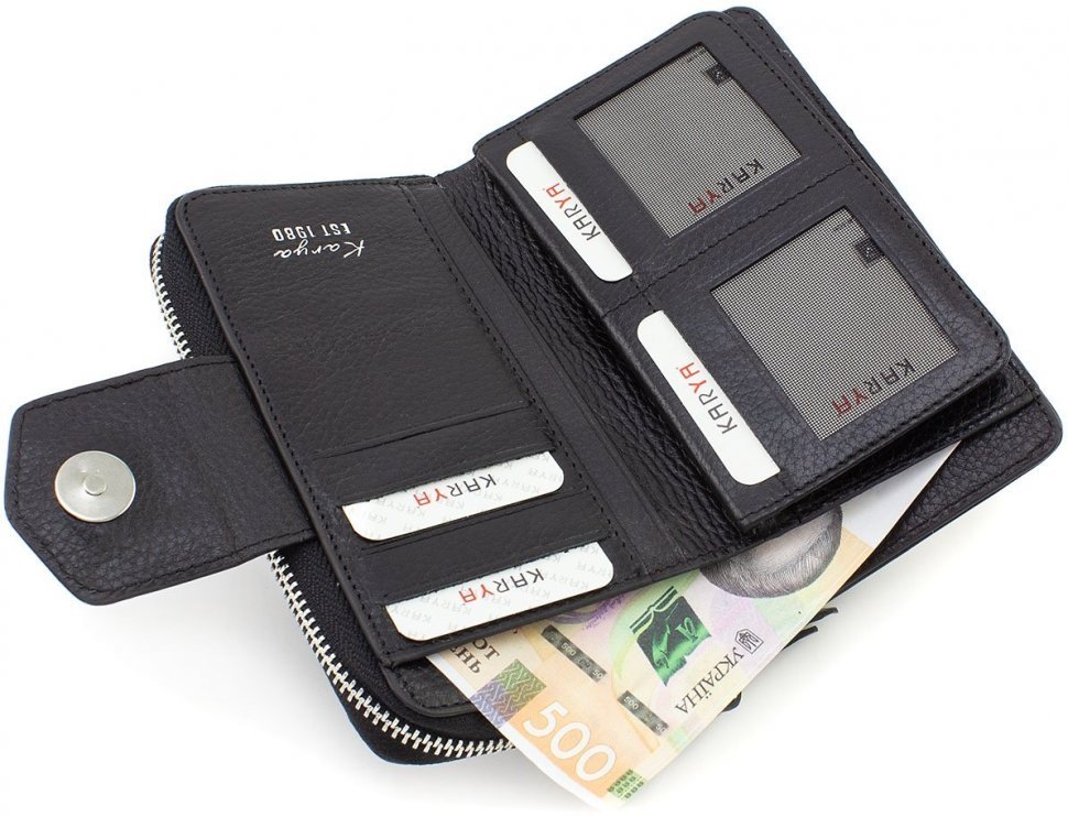 Чорний жіночий гаманець класичного стилю із фактурної шкіри на два відділення KARYA (19977)