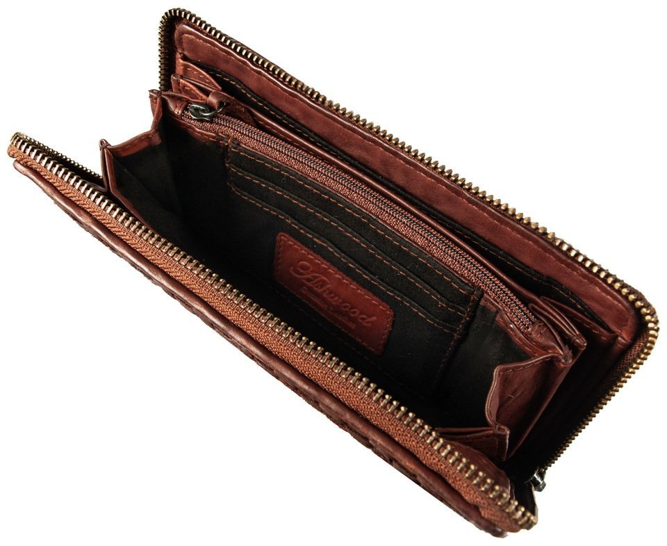 Жіночий гаманець середнього розміру з натуральної шкіри з плетінням Ashwood D81 94088 (коричневого кольору) modnotak фото №6