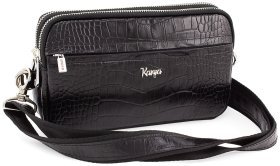 Чорна наплічна сумка з натуральної шкіри з тисненням на блискавки KARYA (0212-53)