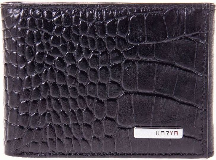 Стильне чорне чоловіче портмоне з натуральної шкіри із затискачем для купюр KARYA (2417127)
