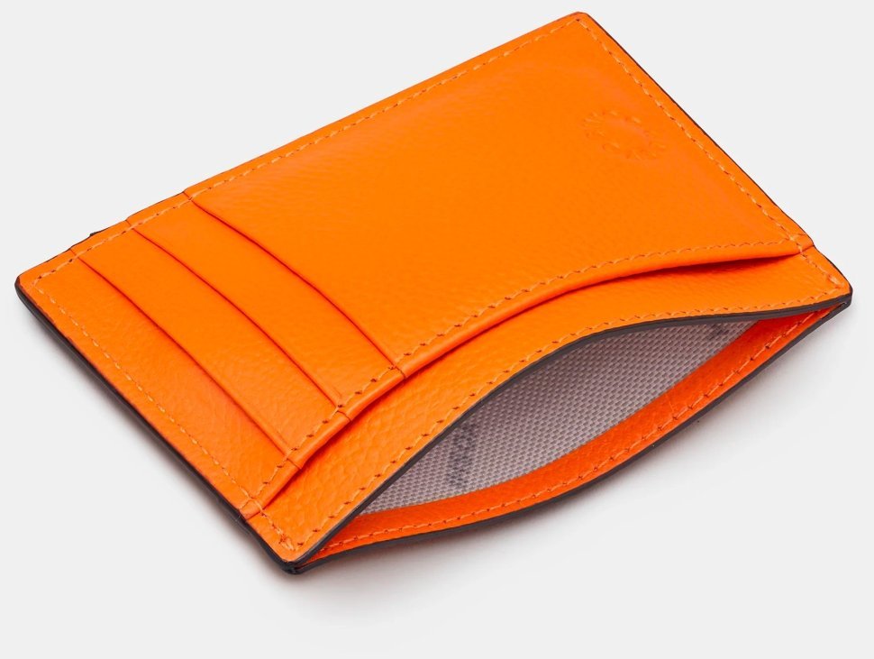 Женский картхолдер из натуральной фактурной кожи с RFID защитой Yoshi 94388 оранжевого цвета modnotak фото №4