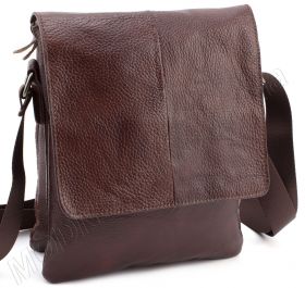 Шкіряна плоска сумка в коричневому кольорі з клапаном Leather Collection (11519)
