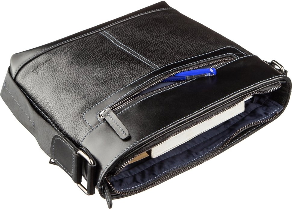 Багатофункціональна чоловіча сумка-планшет із натуральної шкіри чорного кольору SHVIGEL (11181)