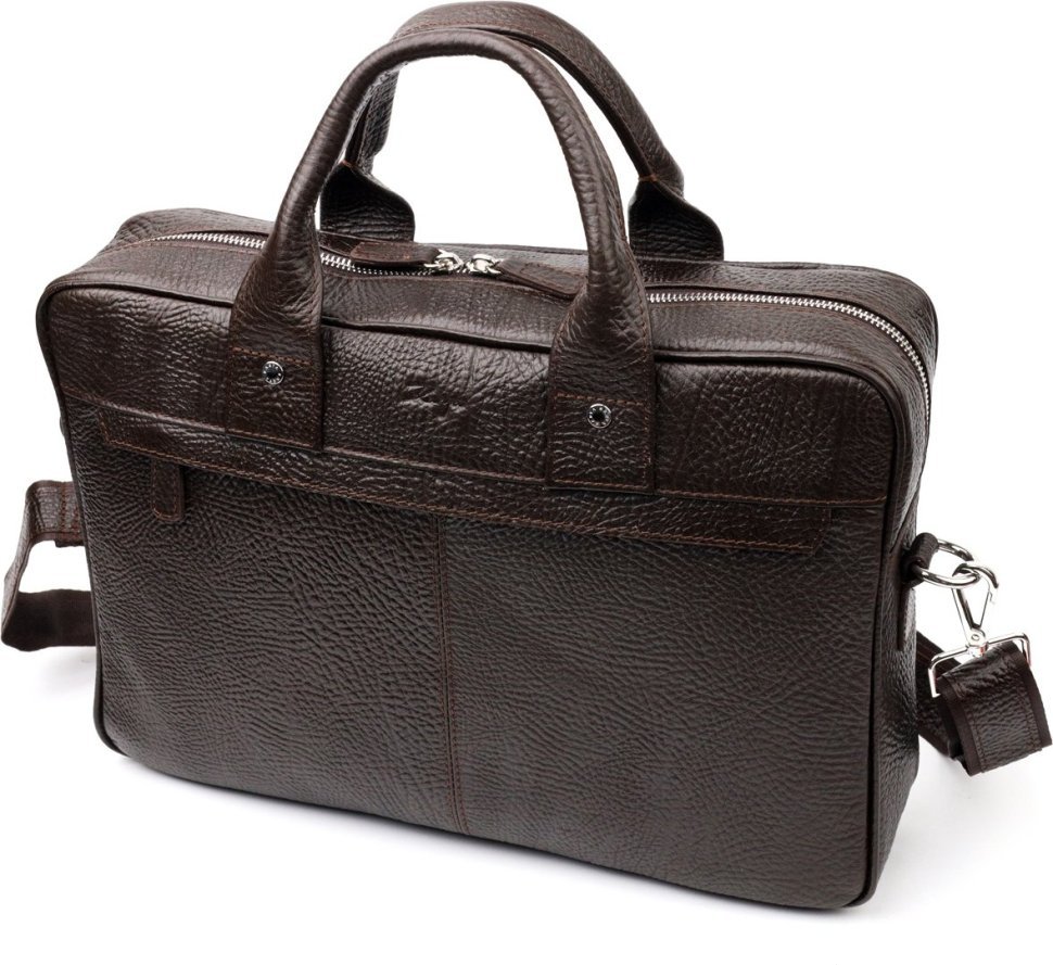 Чоловіча коричнева сумка-портфель із натуральної зносостійкої шкіри з ручками KARYA (2420874)