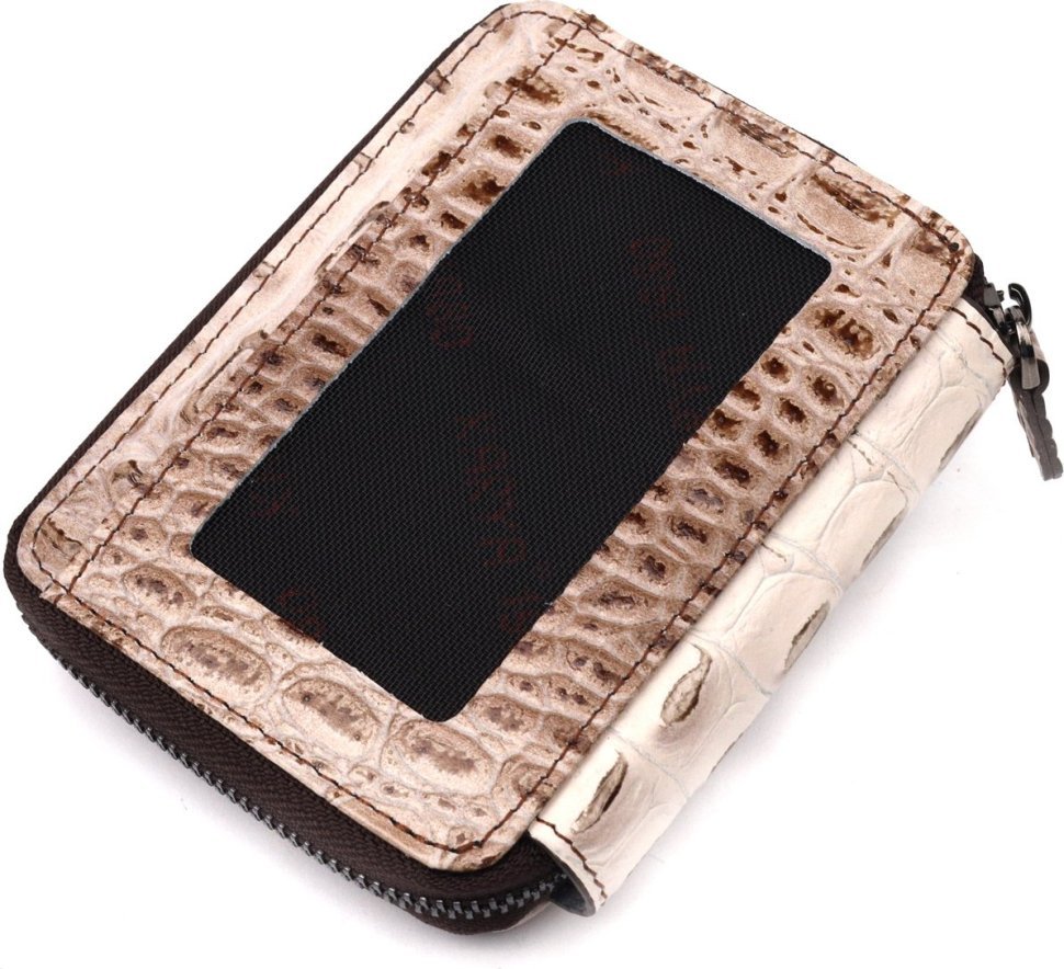 Жіночий гаманець бежевий маленького розміру з натуральної фактурної шкіри під крокодила KARYA (2420974)