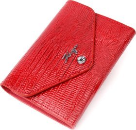 Компактный женский кошелек натуральной лаковой кожи красного цвета KARYA (2421074)