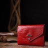 Компактний жіночий гаманець натуральної лакової шкіри червоного кольору KARYA (2421074) - 7