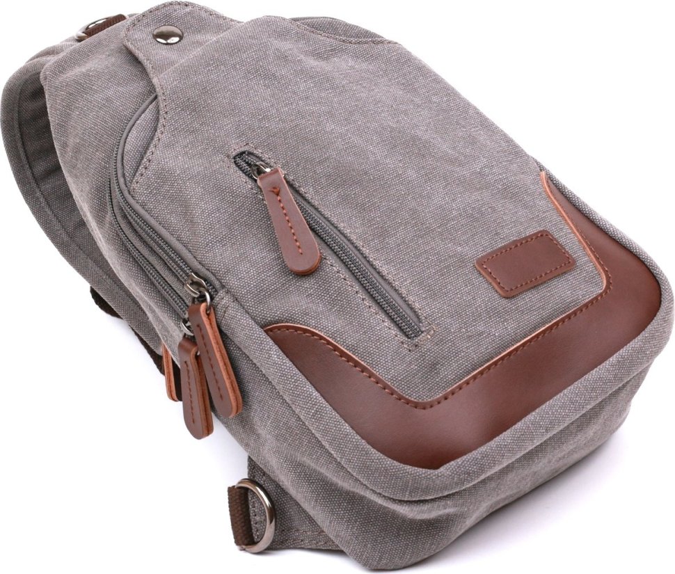 Удобная мужская сумка-рюкзак через плечо из плотного текстиля в сером цвете Vintage (20388)