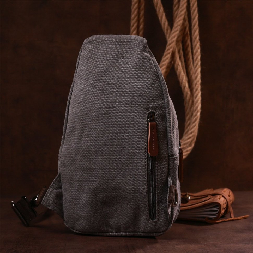 Удобная мужская сумка-рюкзак через плечо из плотного текстиля в сером цвете Vintage (20388)