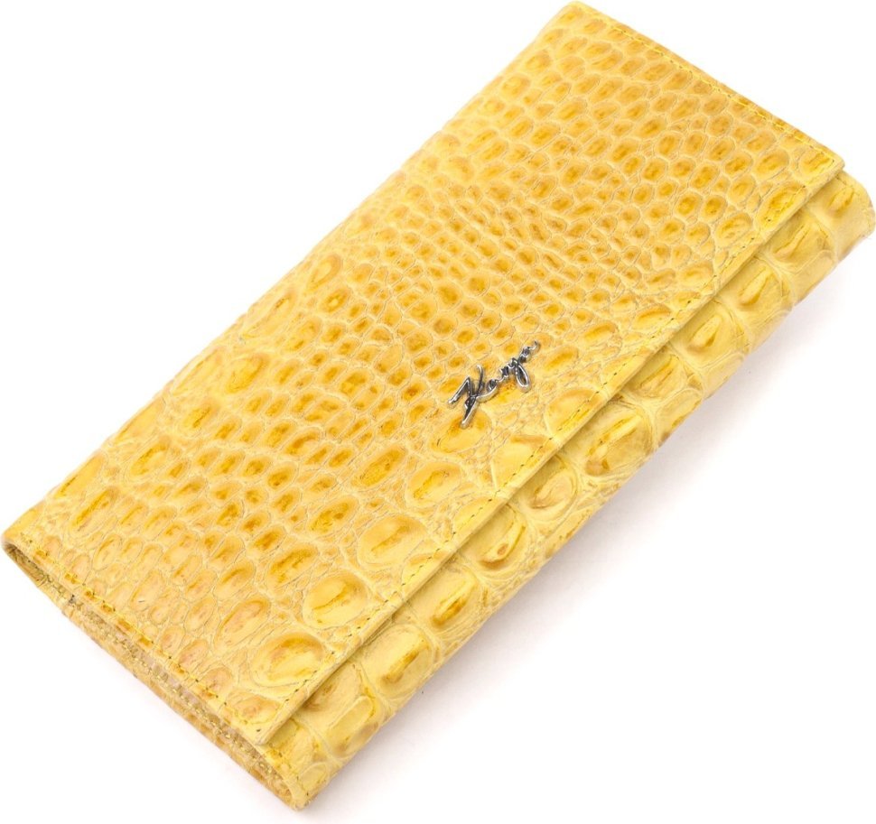 Желтый женский кошелек из натуральной кожи с тиснением под крокодила KARYA (2421174)