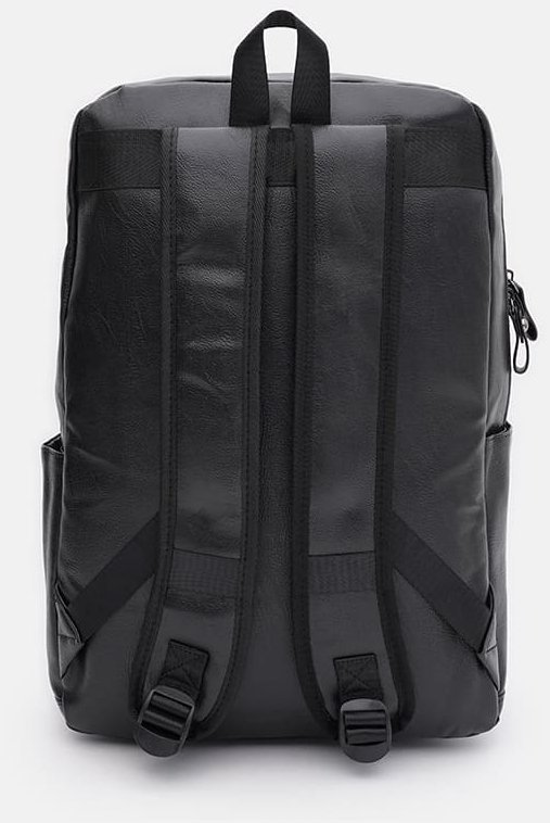 Чорний чоловічий рюкзак зі шкірозамінника на блискавичній застібці Monsen 64888