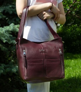 Шкіряна сумка великого розміру з натуральної шкіри марсалового кольору KARYA (21021)