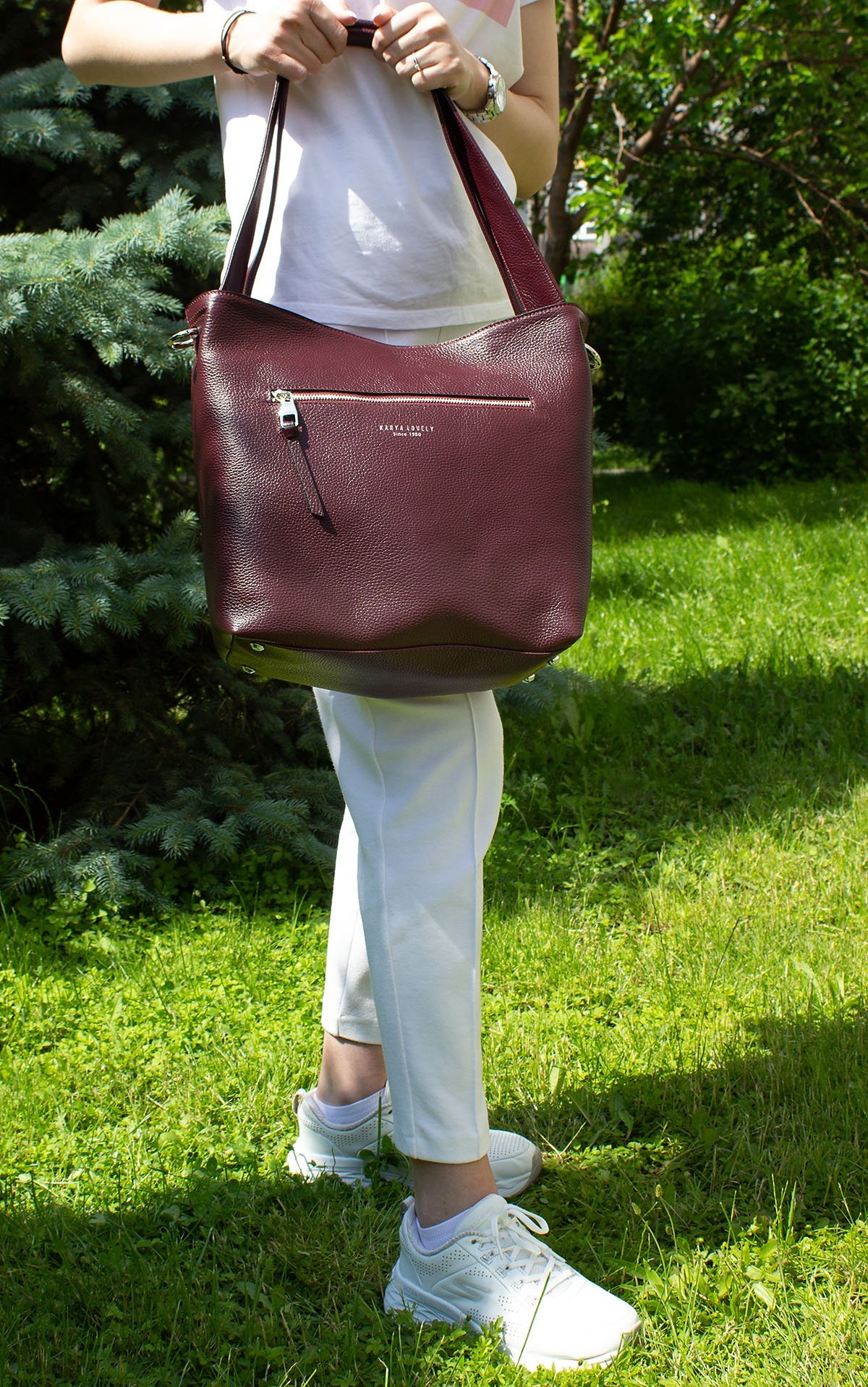 Кожаная женская сумка крупного размера из натуральной кожи марсалового цвета KARYA (21021)
